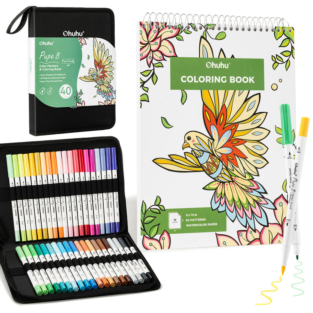 Ohuhu Pupe B 40 Paper-friendly (No Peeling) Markers& Coloring Book Set near me