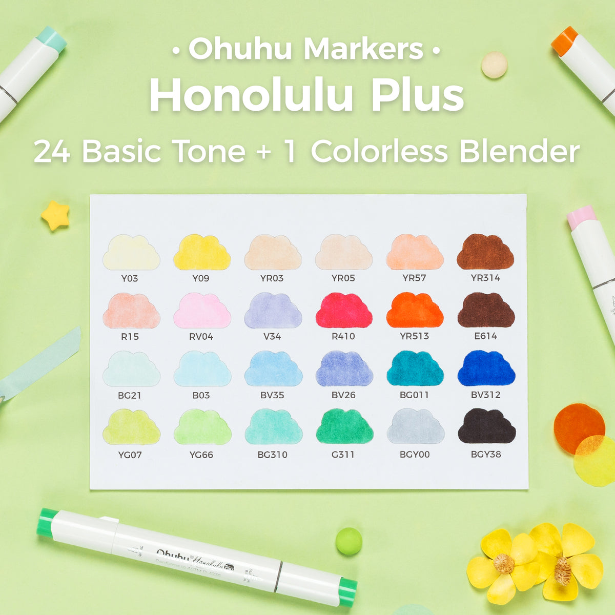 Ohuhu Honolulu Plus Series Supreme Rubber Brush Tip Markers discount