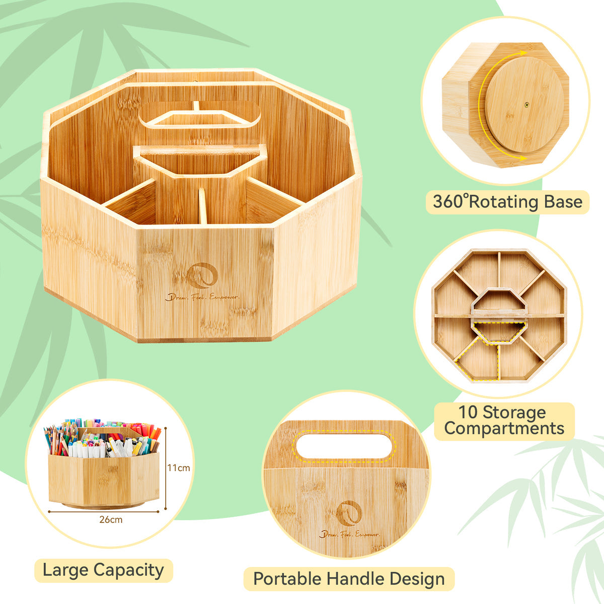 Ohuhu 360° Bamboo Rotating Marker Organizer free delivery