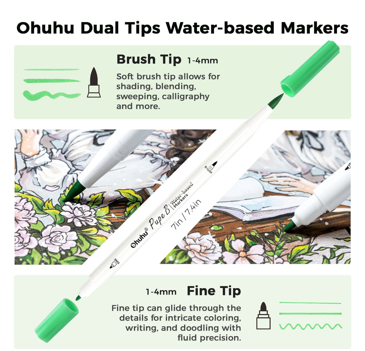 Ohuhu Pupe B 40 Paper-friendly (No Peeling)  Markers＆ Coloring Book Set near me