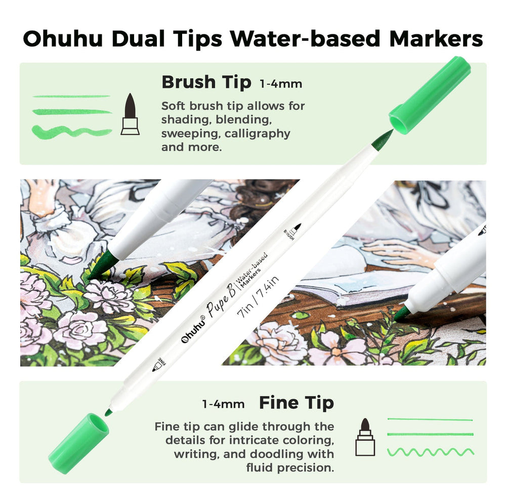 Ohuhu Pupe B 40 Paper-friendly (No Peeling)  Markers＆ Coloring Book Set near me