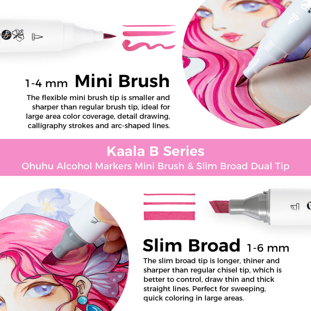 Ohuhu Kaala B Dual Tips Alcohol Art Markers, Slim Broad & Mini Brush best price
