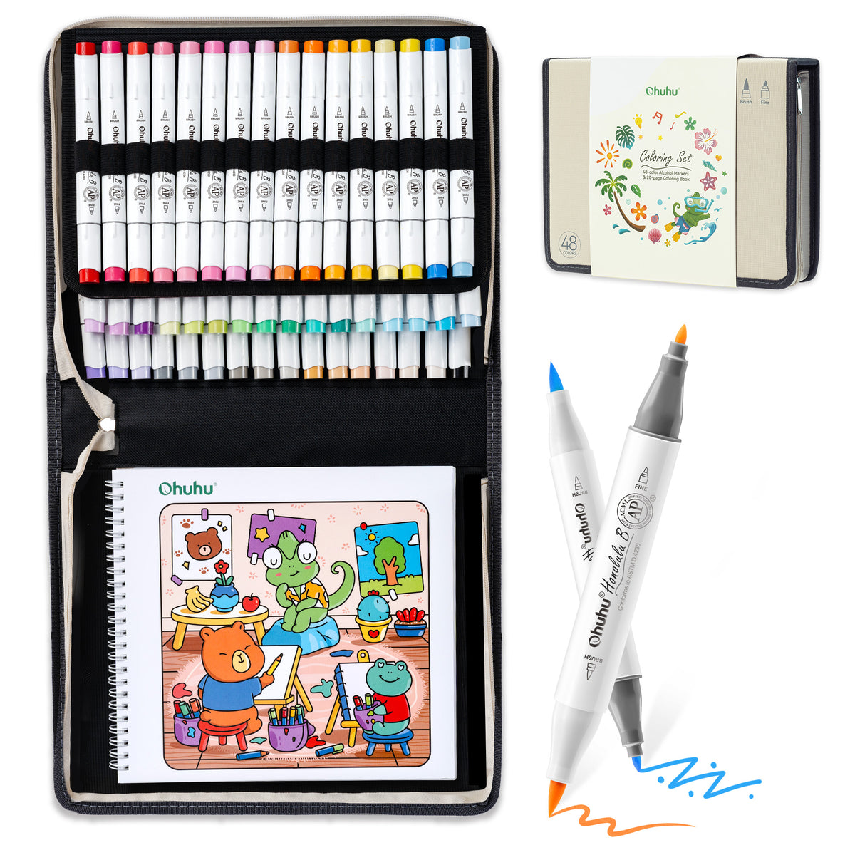 Ohuhu Honolulu B 48 Colors Alcohol Markers with Coloring Book free delivery