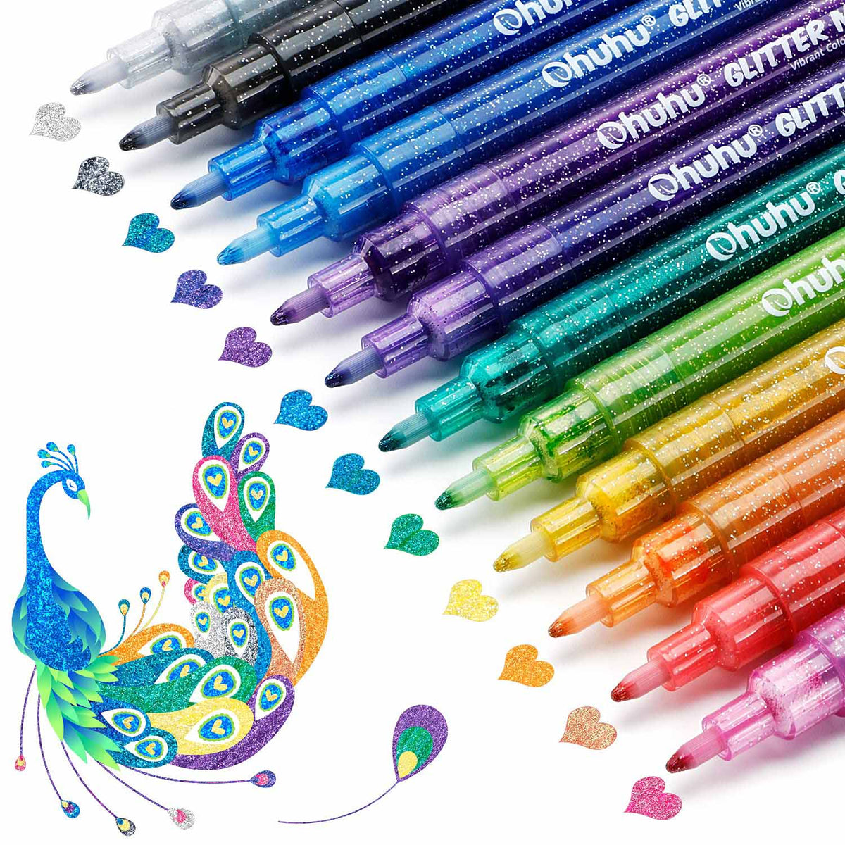 Ohuhu Water-Based Glitter Metallic Marker Pens, 12 Shimmer Colors free delivery