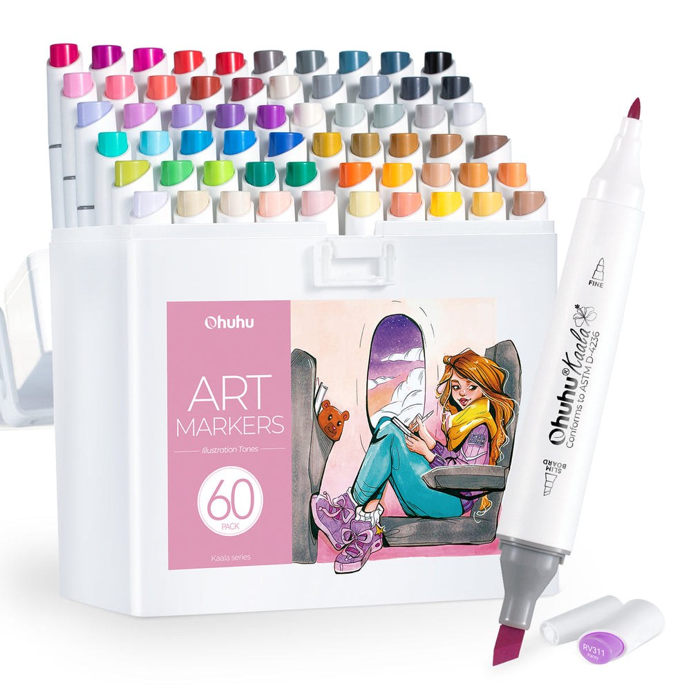 Ohuhu Kaala Five Tones Slim Broad and Fine Dual Tips Alcohol Art Markers low price