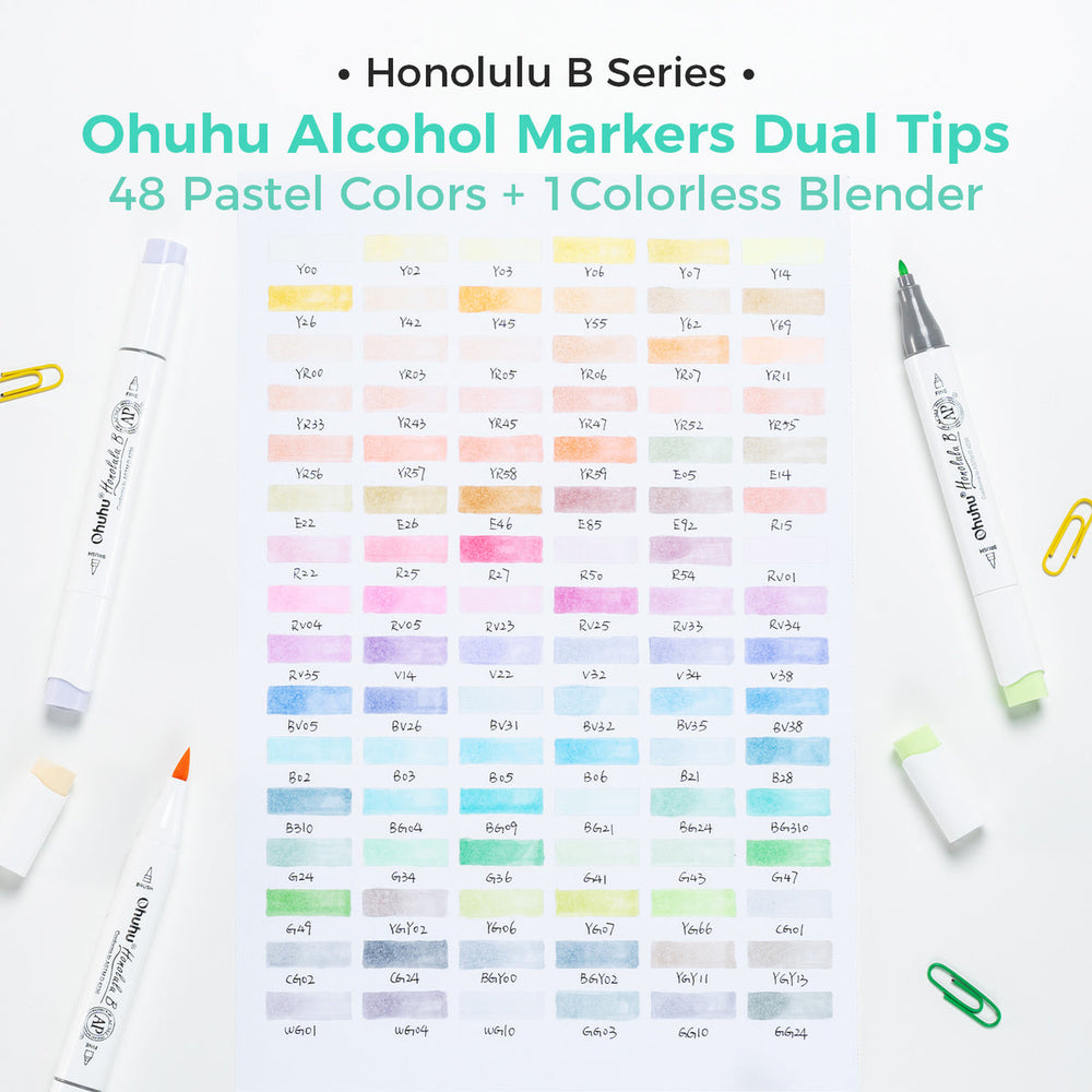 Ohuhu Honolulu 96 Pastel Colors Alcohol Art Markers - Sweetness & Blossoming (New Color Codes) low price