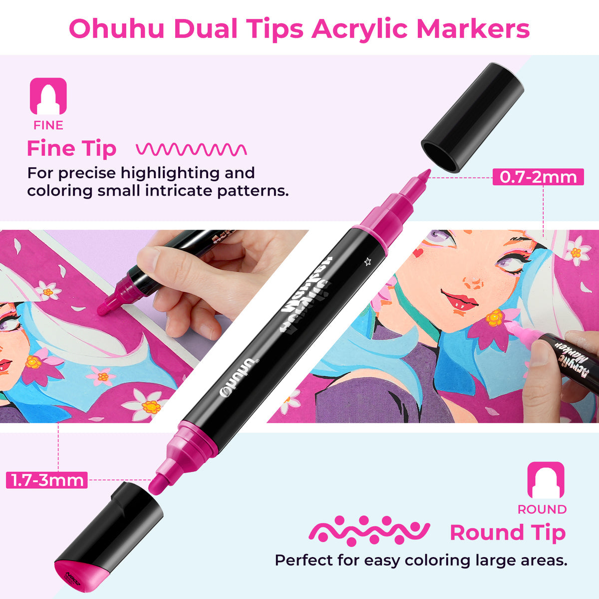 Ohuhu Dual Nib Waterproof Acrylic Pen 30 / 60 / 90 Colors - Kakaako low price