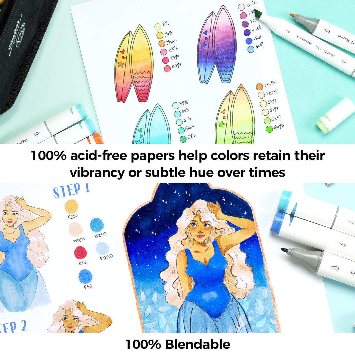 Ohuhu Bleedproof Double-Sided Marker Pad, Glue-Bound free delivery